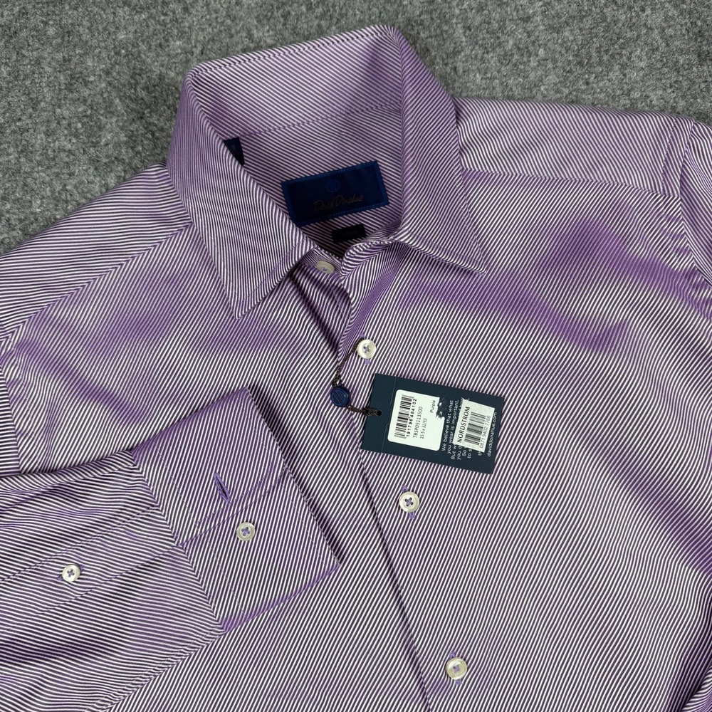 David Donahue Dress Shirt Men 15.5 32/33 Purple Micro Stripe Trim Fit Cotton